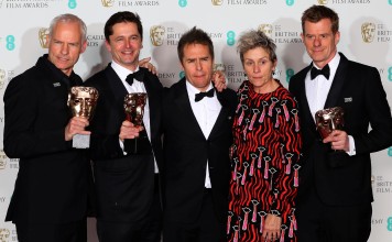The winners from ‘Three Billboards Outside Ebbing, Missouri’ - (left-to-right) writer/director Martin McDonagh, producer Peter Czernin, actor Sam Rockwell, star Frances McDormand and producer Graham Broadbent hold their trophies at the BAFTAs. McDormand took home best actress and Rockwell best supporting actor. The movie itself won outstanding British film and best picture. Photo: Reuters