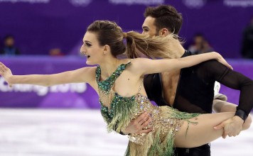 Guillaume Cizeron and Gabriella Papadakis of France perform in the short dance at Gangneung Ice Arena. Photo: Reuters