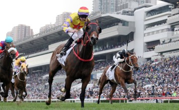 Ryan Moore boots home Ping Hai Star to claim the BMW Hong Kong Derby. Photos: Kenneth Chan