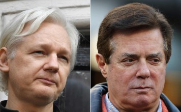 WikiLeaks founder Julian Assange (left) and former Trump presidential campaign manager Paul Manafort. Photo: Agence France-Presse
