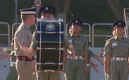 Officers from the Brititsh army's School of Ceremonial train Hong Kong officers. Photo: Forces TV