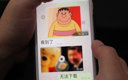 A WhatsApp user in Beijing could receive a clear image of Japanese cartoon character Takeshi Goda but a photo of China’s President Xi Jinping juxtaposed against Winnie the Pooh could be seen only in its pixelated form. Photo: Simon Song