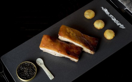 J's Bar Bistro’s cochinillo, acipenser baerii caviar with potato soufflé