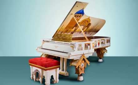 The ‘Pictures at an Exhibition’ Model D Concert Grand features hand-painted artworks and was inspired by a Russian composer’s masterpiece