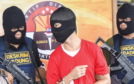 US prisoner Christian Beasley at Badung Police headquarters in Bali, Indonesia. Photo: EPA