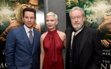 Mark Wahlberg, Michelle Williams and Ridley Scott. Photo: AFP
