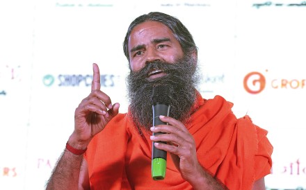 epa06442691 Indian Yoga Guru Baba Ramdev speaks during a press conference in New Delhi, India, 16 January 2018. Patanjali Ayurved, run by Yoga Guru Baba Ramdev, launched their e-commerce platform and joint announcement of partnership and agreements with leading e-retailers like Paytm, Flipkart, Amazon, Grofers and Shopclues for online sale and doorstep delivery of Patanjali products. Patanajali is valued at around 6–7 billion US dollars. EPA-EFE/HARISH TYAGI