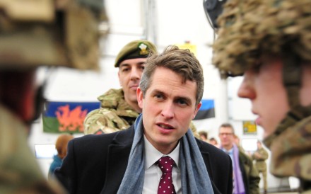 British Defence Secretary Gavin Williamson visits UK troops in the Nato Enhanced Forward Presence battle group at a military base in Tapa, Estonia, on March 25. Williamson has called the UK’s new base in Bahrain a boost to the country’s global standing while also noting a rise in China’s “sharp” power towards regional rivals. Photo: Reuters