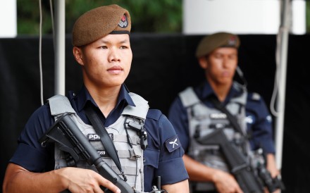 Gurkhas man a checkpoint at the IISS Shangri-La Dialogue in Singapore on June 1. The specialised force is expected to be deployed for the summit between Kim Jong-un and Donald Trump on June 12. Photo: Reuters
