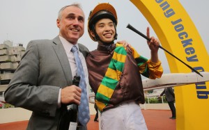 Paul O'Sullivan and Jack Wong Ho-nam celebrate after their victory with  Dane Patrol. Photos: Kenneth Chan