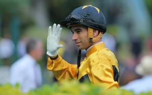 Joao Moreira celebrates after Dashing Fellow makes it five wins for the day. Photo: Kenneth Chan