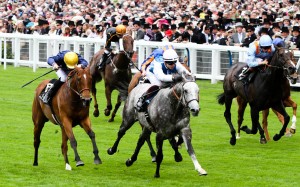 Maxim Guyon on Solow wins the Queen Anne Stakes at Royal Ascot with Able Friend (Joao Moreira, gold cap) a distant sixth. Photos: Liesl King