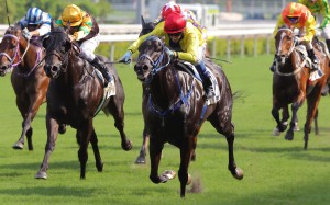 Douglas Whyte gets to work on Chater Rock as the Durban Demon completes his double at Sha Tin. Photos: Kenneth Chan 