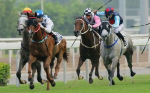 Contentment (Joao Moreira) races away from Giant Treasure (Douglas Whyte) to win the Celebration Cup three weeks ago. They both loom as chances today. Photos: Kenneth Chan