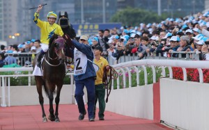 John Moore-trained Werther and Hugh Bowman after winning this year's BMW Hong Kong Derby at Sha Tin. Photo: Kenneth Chan