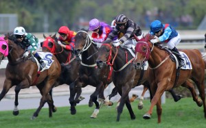 Rapper Dragon (right), with Joao Moreira on board, wins the final race of the night at Sha Tin. Photos: Kenneth Chan