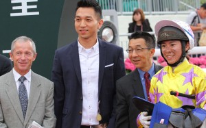Felix Coetzee joins in the celebrations with connections of Noble De Boy after Kei Chiong’s 16th win of the season. Photos: Kenneth Chan
