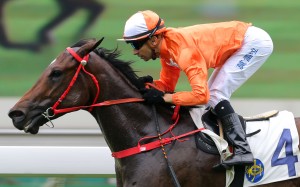 Joao Moreira sits up on potential Hong Kong Derby candidate Love Shock after his win in Class Four on Sunday. Photo: Kenneth Chan