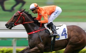 Joao Moreira rides Love Shock to win race three at Sha Tin on June 5.