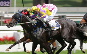 Nash Rawiller gets Renaissance Art over the line to win the feature of the day, the Hong Kong Reunification Cup, at Sha Tin on Friday. Photos: Kenneth Chan