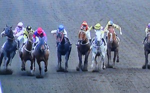 Kei Chiong (left) holds on after nearly falling off Joyful Moments at Sha Tin on Sunday. Photos: Kenneth Chan