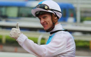 Zac Purton gives the thumbs up after recording his fifth victory at Sha Tin on Saturday. Photos: Kenneth Chan