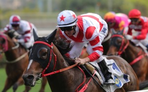 Zac Purton guides Baltic Whisper to victory at Sha Tin on Sunday. Photo: Kenneth Chan