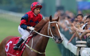 Matthew Chadwick returns to scale after winning with The Golden Age. Photos: Kenneth Chan