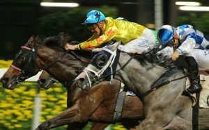 Outlawed (left) edges out Silverfield (right) at Happy Valley in May. Photos: Kenneth Chan