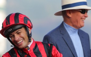 Jockey Silvestre de Sousa and trainer John Moore share a laugh after combining for a winner last week. Photos: Kenneth Chan
