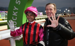 Joao Moreira and John Size celebrate their Sha Tin five-timer. Photos: Kenneth Chan