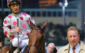 Silvestre de Sousa in the winner’s circle at Happy Valley after saluting on Gift Of Lifeline. Photos: Kenneth Chan