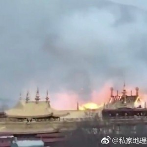 Footage of the fire at Jokhang Temple in Lhasa, Tibet, was shared on social media. Photo: Weibo