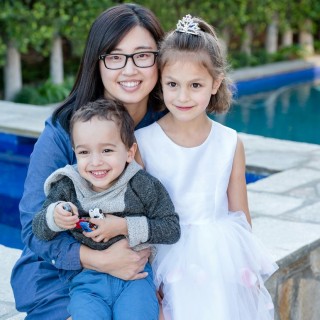Au pair Sun Ying pictured with Mia Riverton Alpert's two children. Photo: Handout