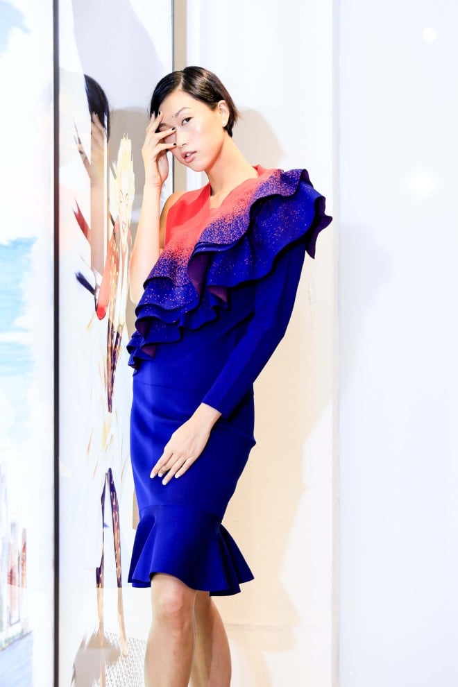 Sneak preview of Arto’s “Zero to Unlimited” Collection: a sculpted knitwear dress as worn by model Angie Ng.