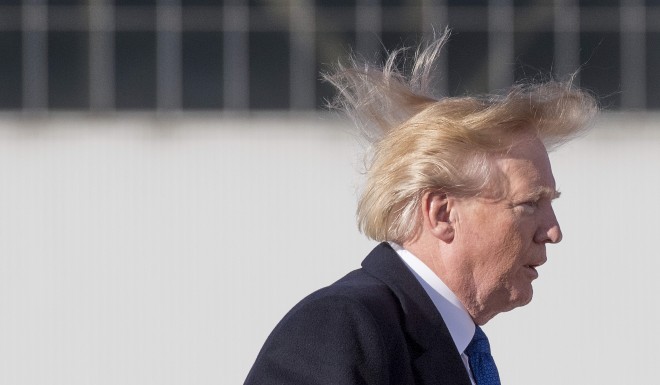 Trump's hairdo has not fared well in the wind.