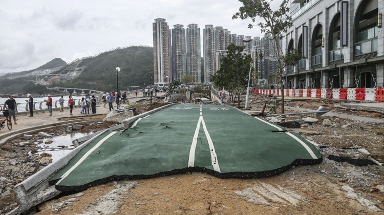 Tseung Kwan O Waterfront Park is left destroyed by Typhoon Mangkhut. Photo: Sam Tsang