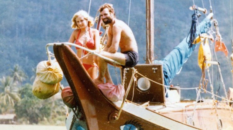 Kerry Hamill with girlfriend Gail Colley on board his yacht Foxy Lady. Picture: Kerry Hamill Trust