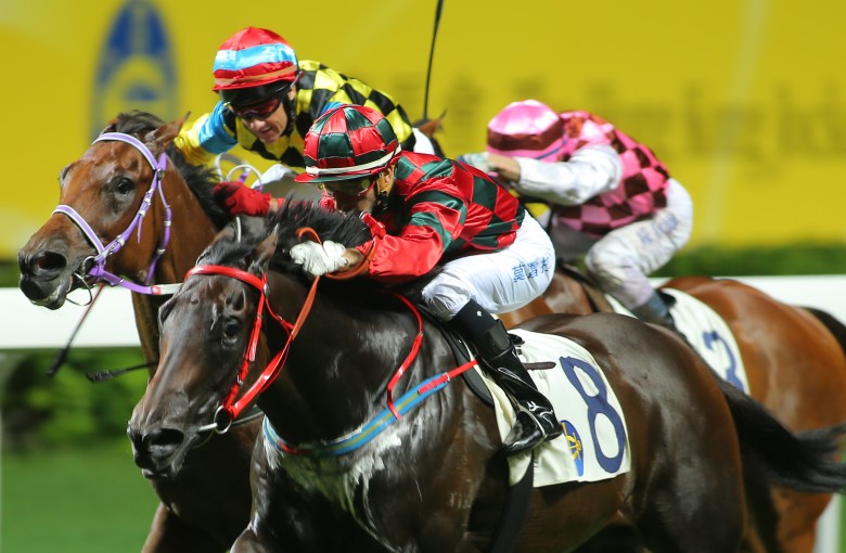 Race 3, Top Bonus, ridden by Joao Moreira, won the class 4 over 1200m at Happy Valley. 24JUN15