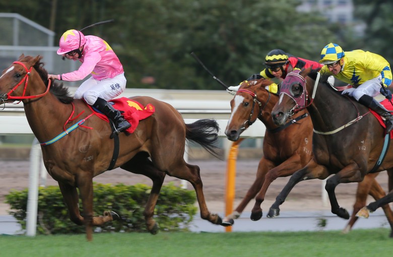 John Size-trained Sun Jewellery, ridden by Ryan Moore, wins the Hong Kong Classic Mile last month. Sun Jewellery will tackle the Classic Cup on Sunday. Photos: Kenneth Chan
