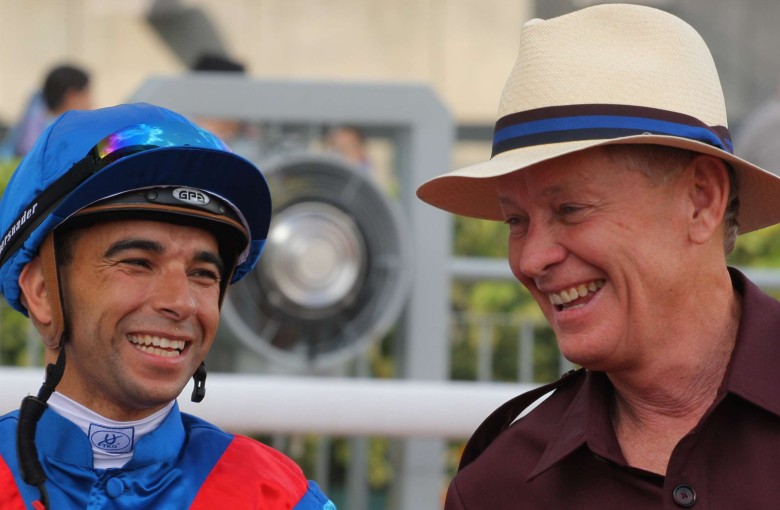 Joao Moreira and John Moore can dominate the final leg of the Triple Trio with Lotus Strikes Back. Photo: Kenneth Chan