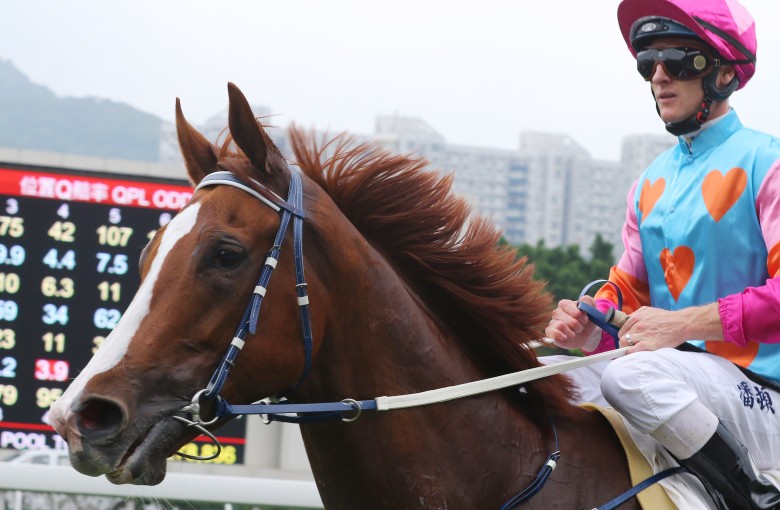 Zac Purton returns to scale on Handsome Bo Bo after his third straight win, Photos: Kenneth Chan.