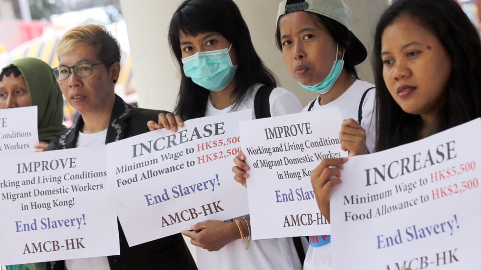 Hong Kong domestic helpers call for 27.6 per cent pay rise, bringing
