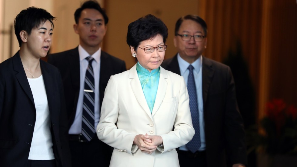Chief Executive Carrie Lam Cheng Yuet-ngor speaking on the high-speed rail before her weekly Executive Council meeting. Photo: Nora Tam