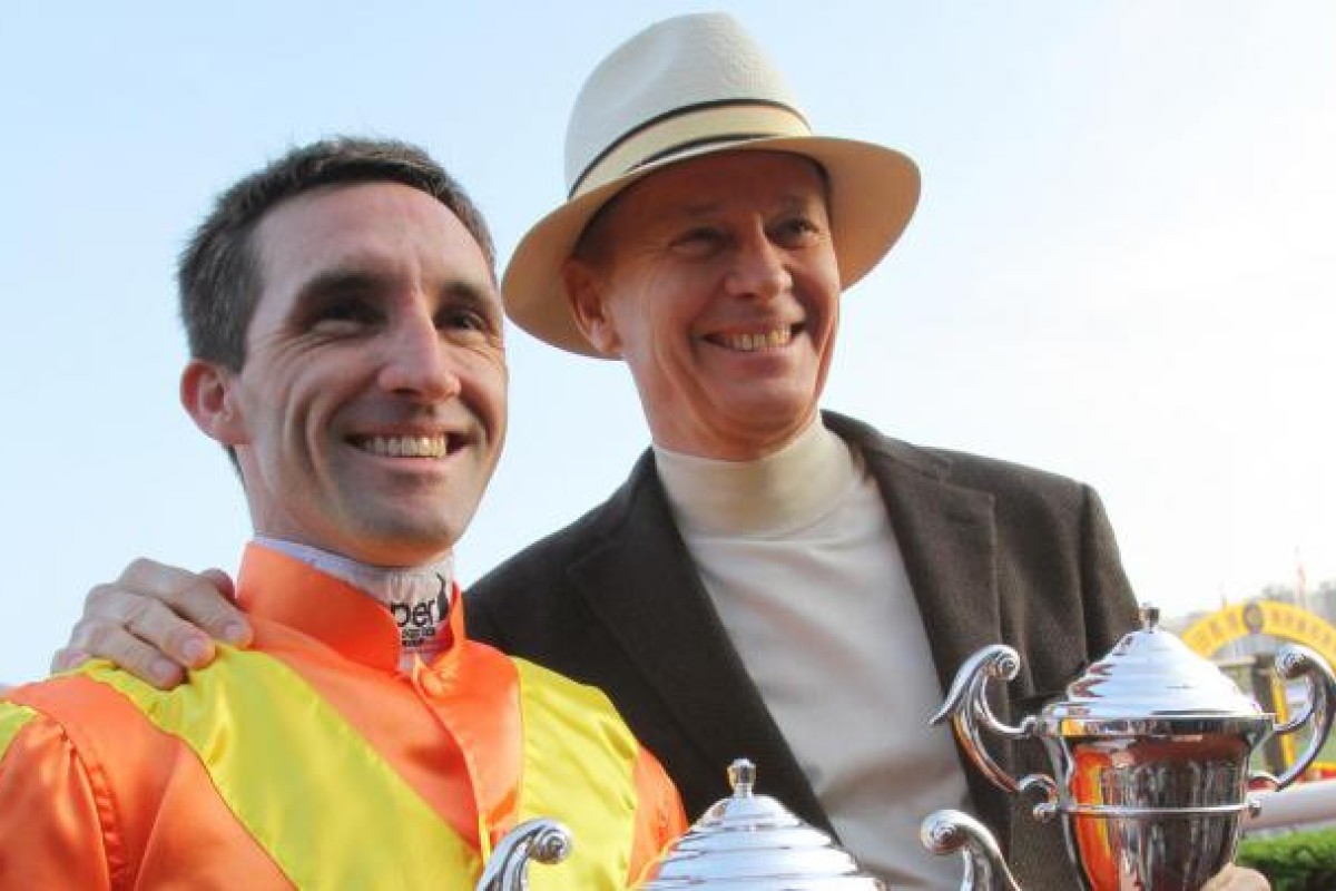 John Moore with Neil Callan after winning the Yan Chai 45th Anniversary Trophy. Photo: Kenneth Chan
