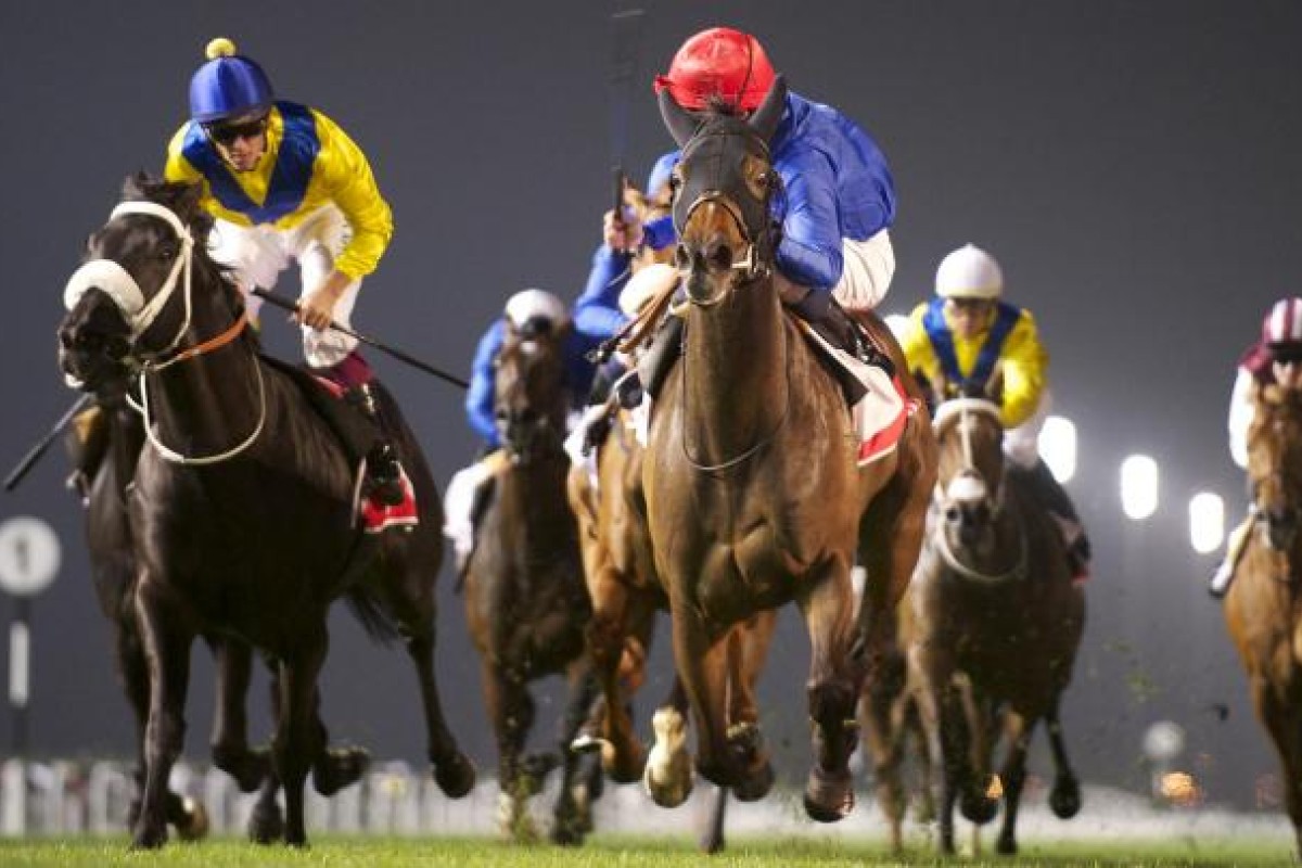 Sajjhaa and William Buick claim the Jebel Hatta for trainer Saeed bin Suroor. Photo: Dubai Racing Club