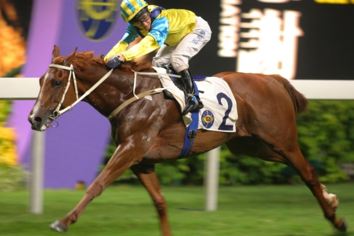 Jockey Terry Wong guides Bullish Boy to a comprehensive victory in race four at Happy Valley last night. Photo: Kenneth Chan