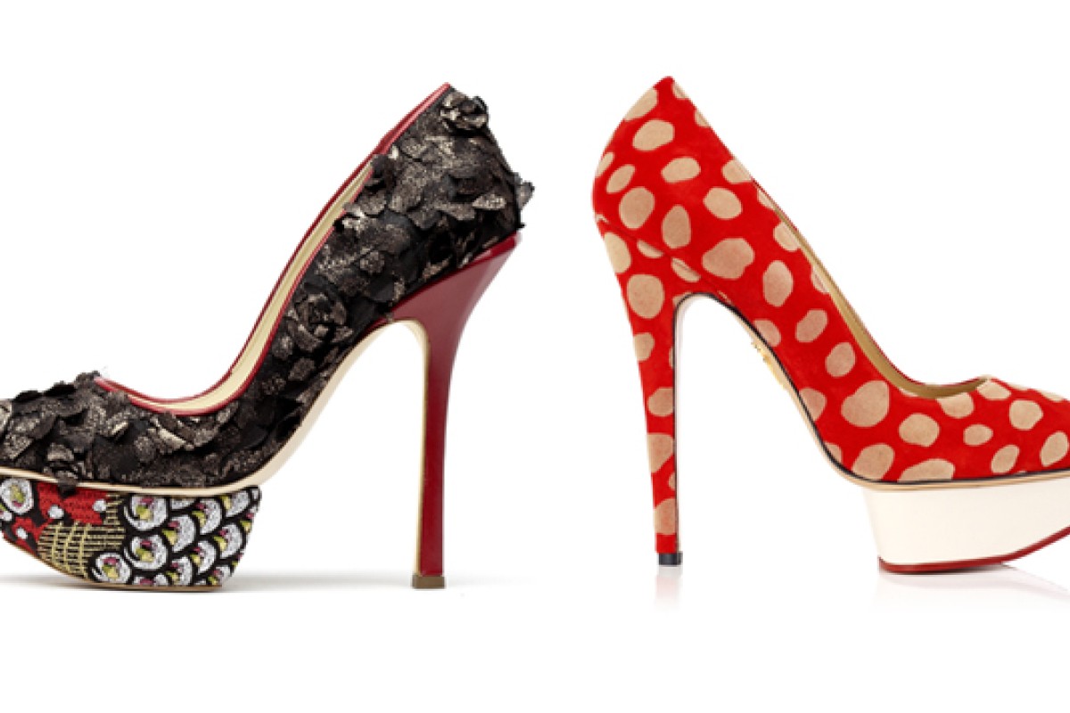 Left: Rupert Sanderson’s Waicato platforms require fine skills and complicated procedures to make. Right: Charlotte Olympia’s FW13 platform stilettos are fun and bold, perfect for the modern woman.