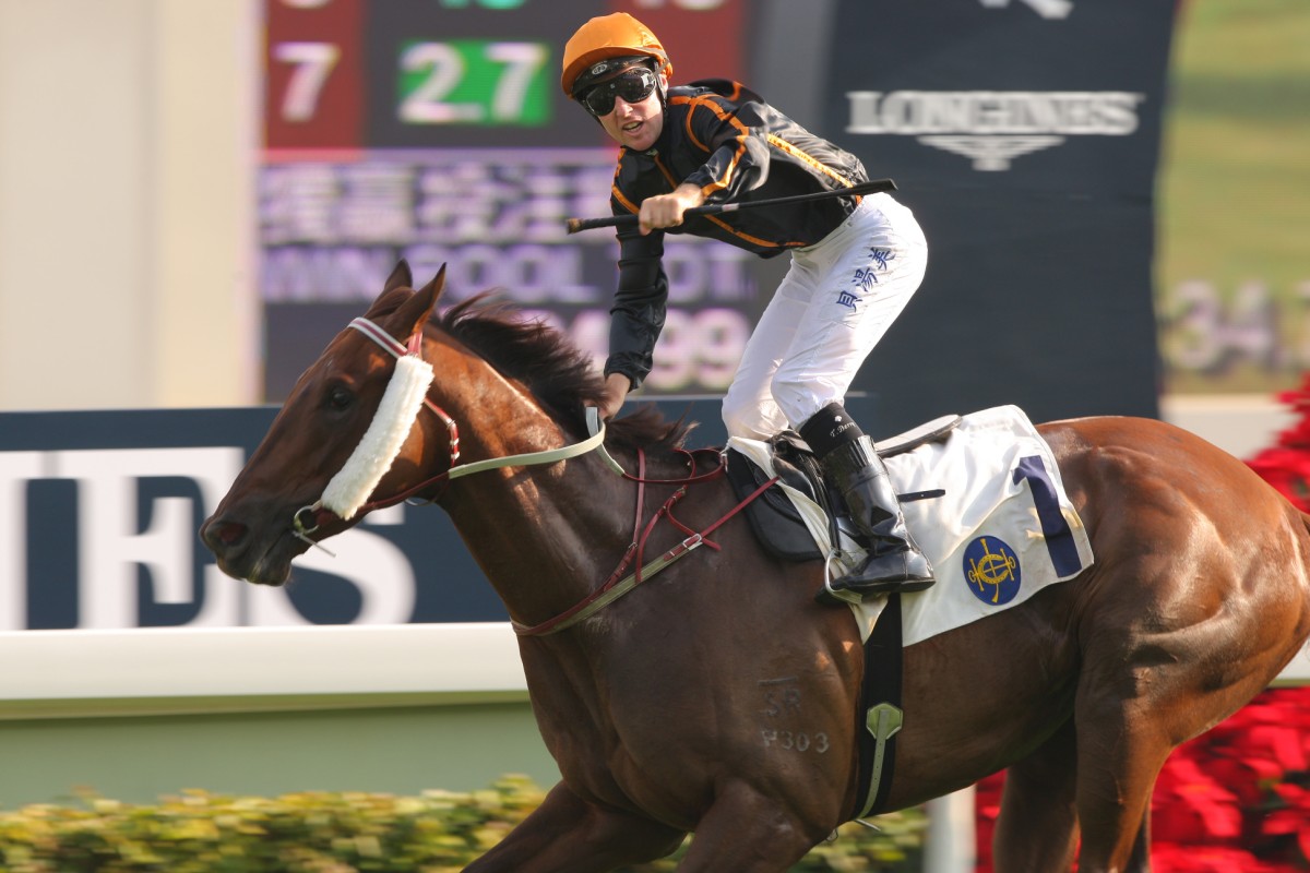 Tommy Berry celebrates after winning aboard Able Friend on Sunday. He starts a month-long ban after riding in Sydney next Saturday. Photo: Kenneth Chan