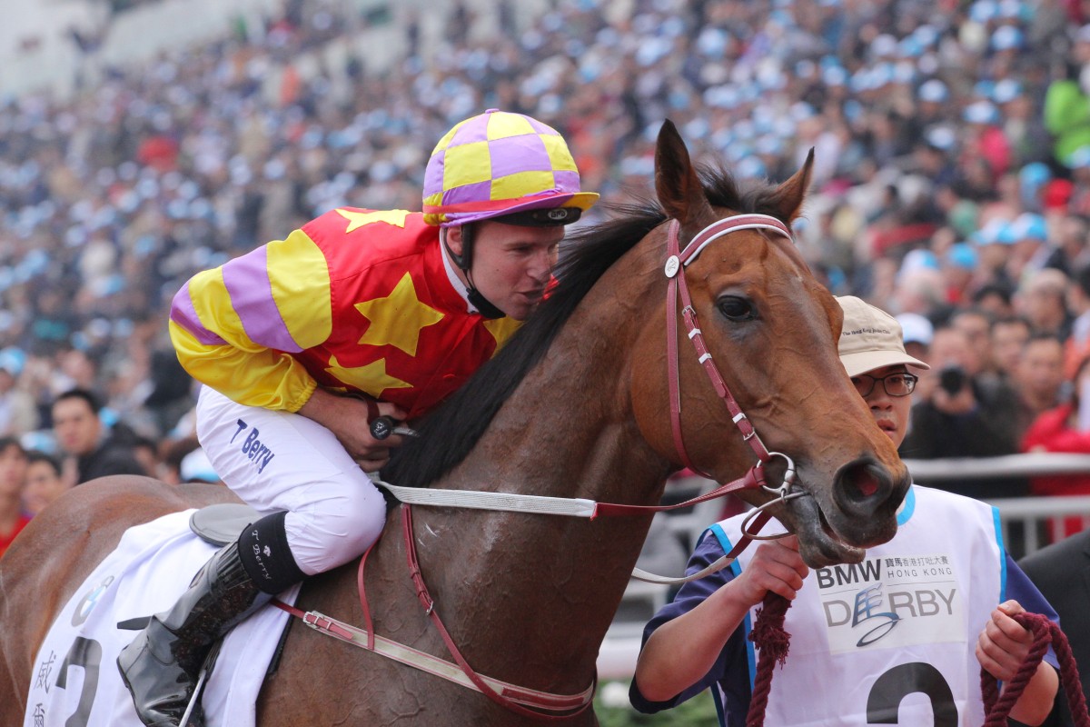 Tommy Berry with Designs on Rome after their victory in the Hong Kong Derby.